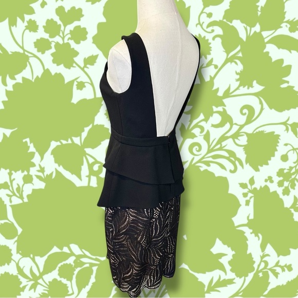 NWT BCBGMaxAzria ‘Reya’ Black & Nude Lace Peplum Detail Open Back Dress Size 2 - Picture 9 of 16